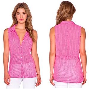 C&C California Pink Gingham Plaid Checkered Top S